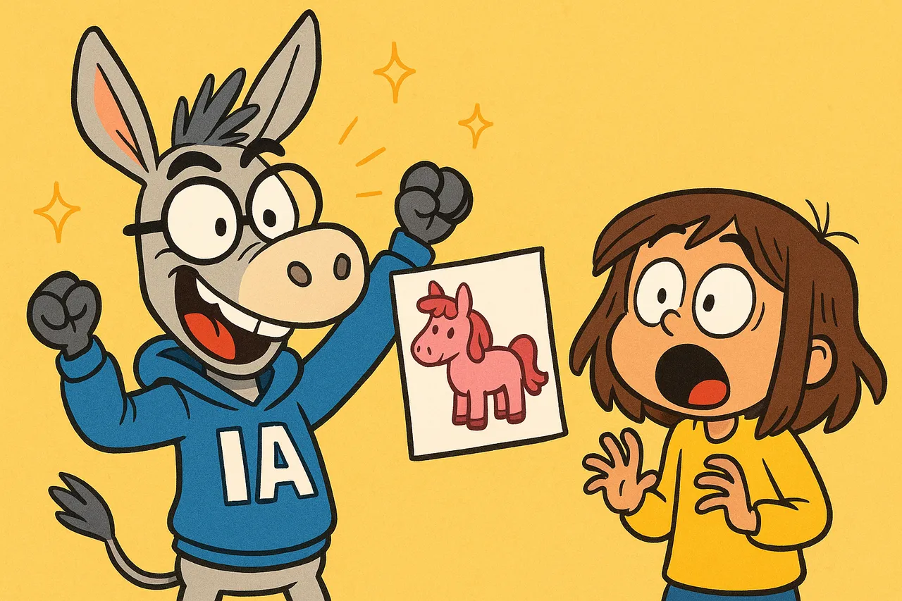 IA, ravi, brandit un dessin de poney au lieu du résumé.