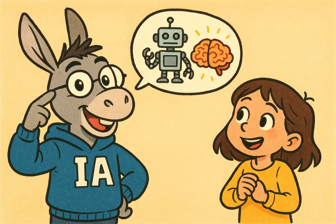 IA explique, avec une image de cerveau et d'élève au-dessus.
