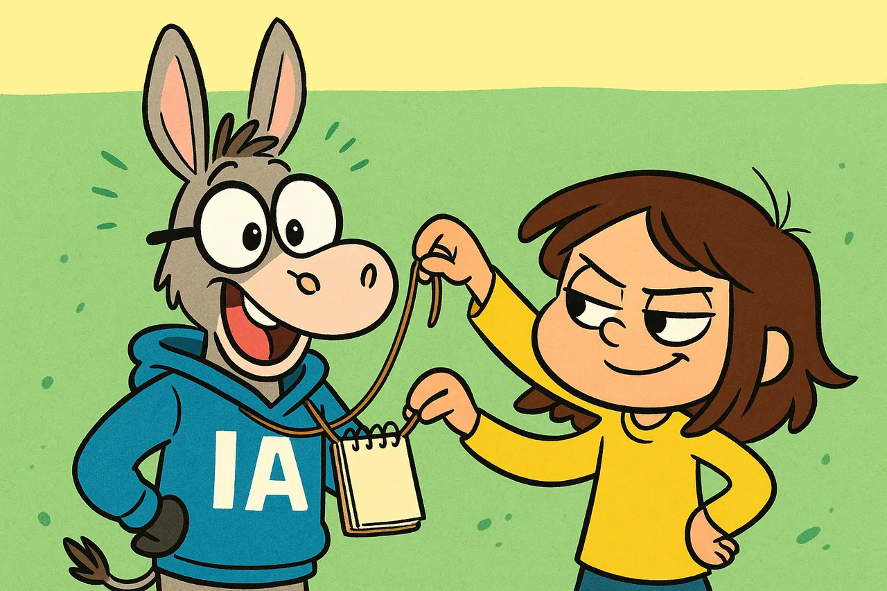 Lina écrit son nom sur un carnet et l'accroche au cou de IA.