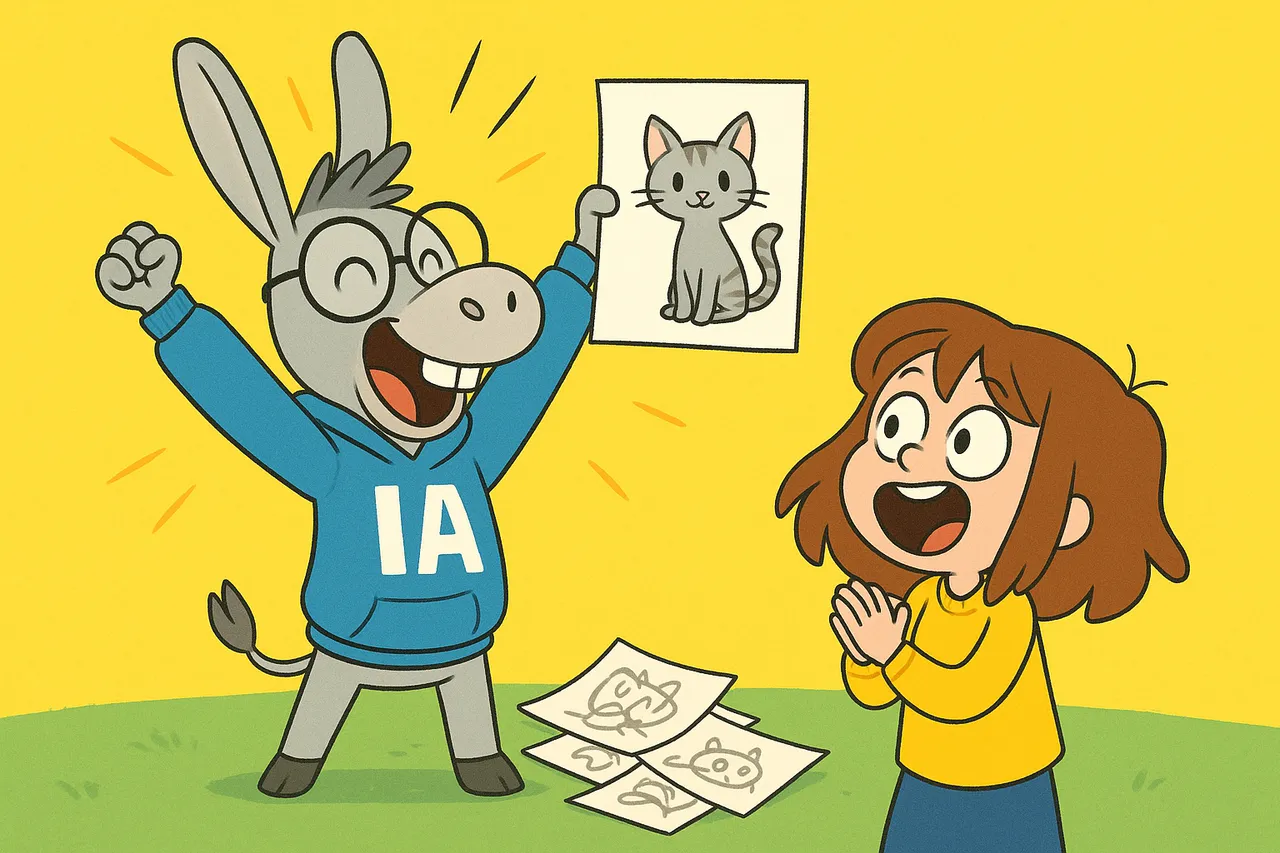 IA brandit un dessin de chat enfin réussi, tout fier