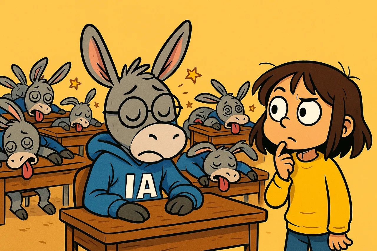 La classe d'ânes épuisée, tirant la langue, après l'effort.
