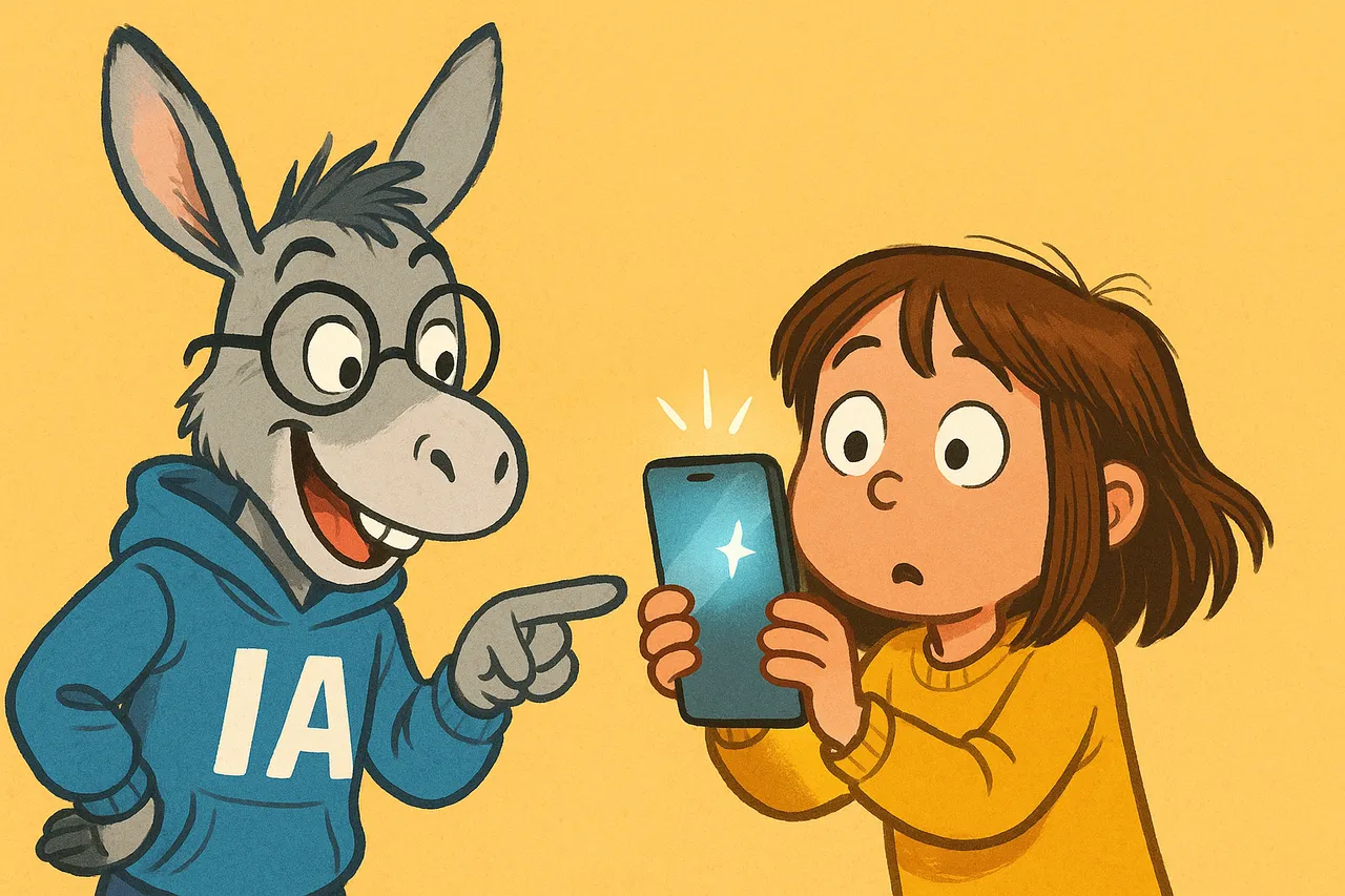IA pointe le téléphone de Lina qui la déverrouille avec son visage.
