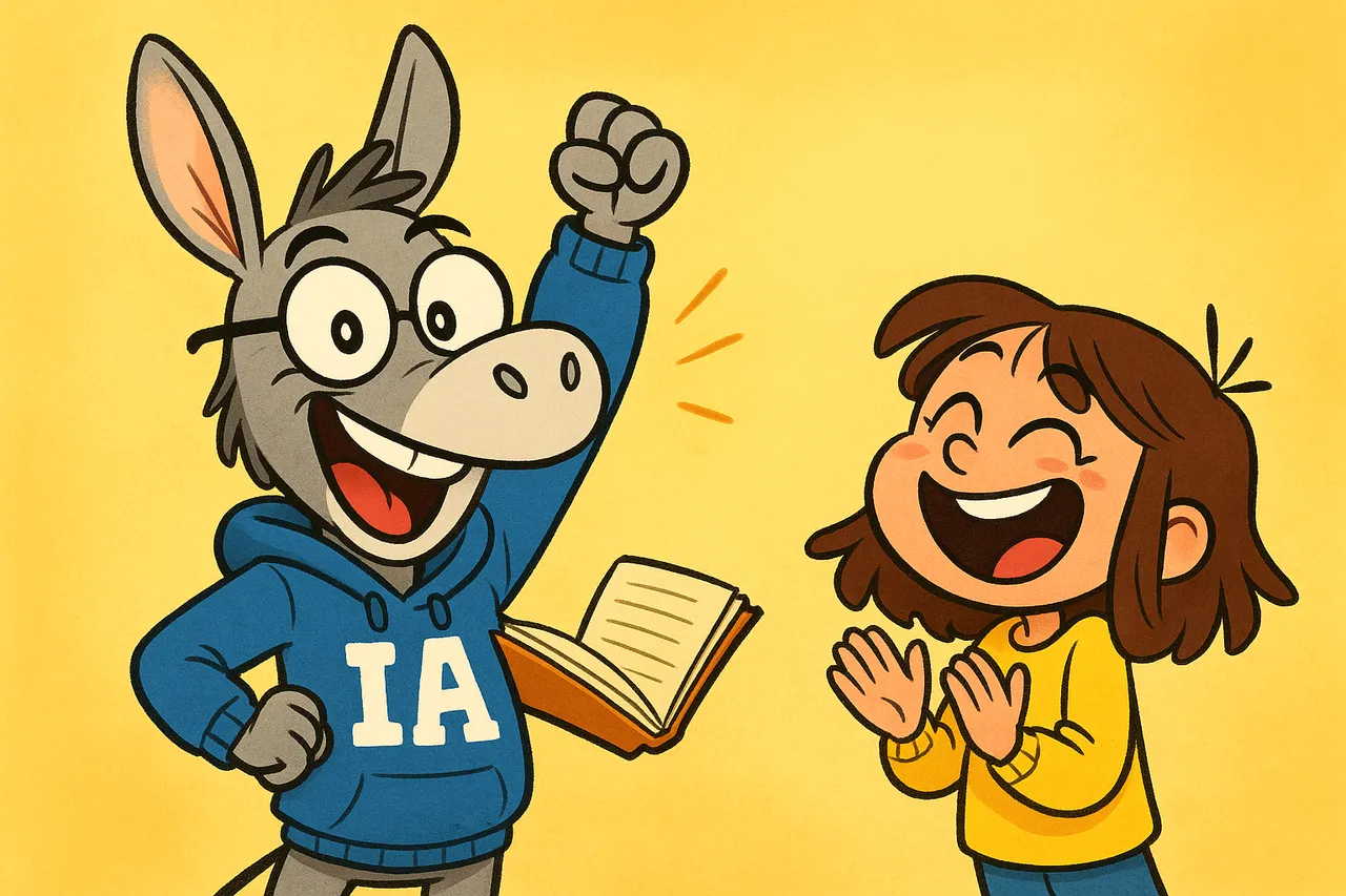 IA répond juste cette fois, triomphant ; Lina applaudit en riant.