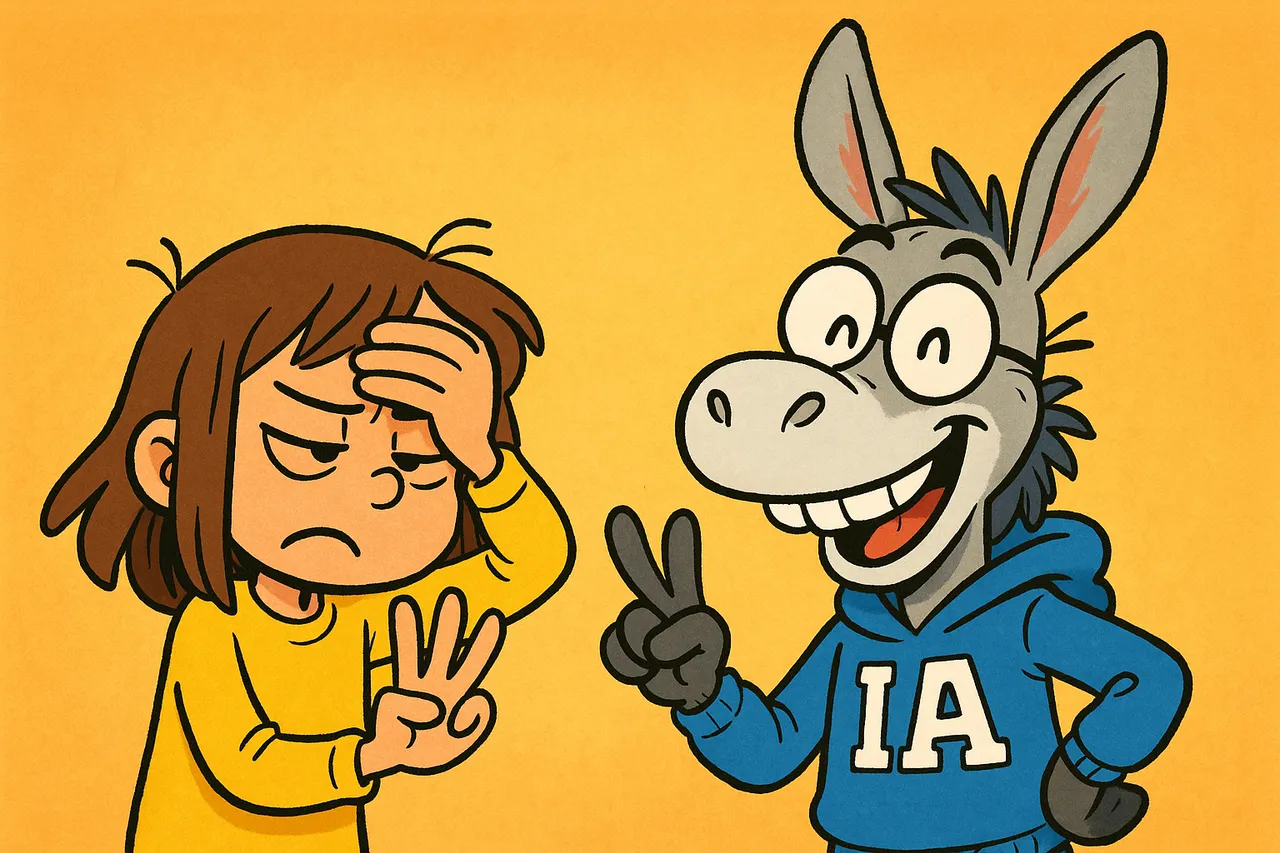 Lina facepalm en épelant sur ses doigts, IA reste tout content.