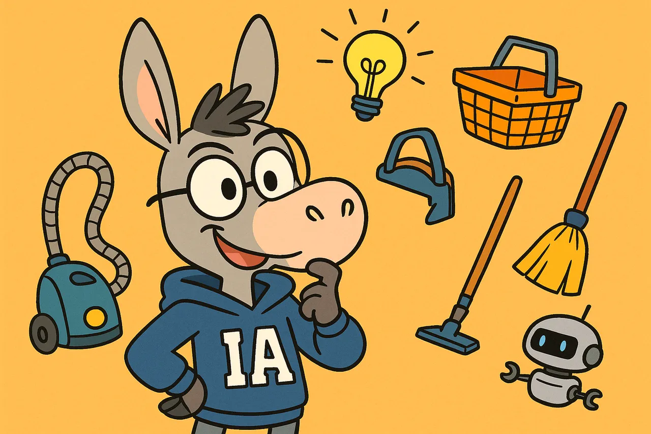 IA réfléchit, une bulle-pensée avec plein d'outils imaginés.